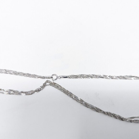 New 14kt Solid White Gold 3 Strand Triple Choker Singapore Necklace - Picture 7 of 12